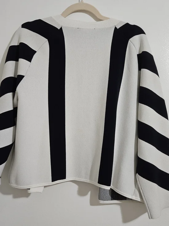 Ann Taylor Black & White Striped Button Cardigan XL - Picture 7 of 9